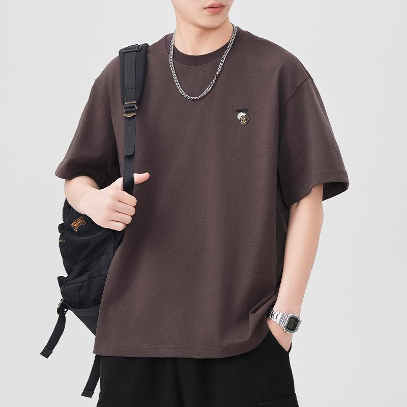 Latest Summer Short-sleeved T-shirt for Mens Embroidered Comfortable Fit Japanese Classic Style Leisure 5-minute Sleeve T-shirt for Men