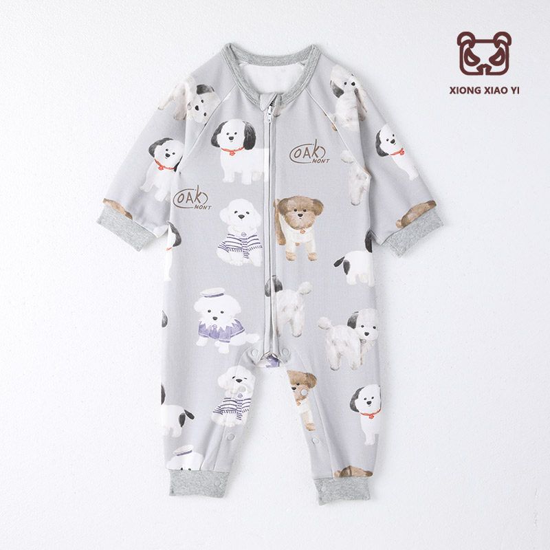 Bear Little Bear Infant Sleeping Bag Baby Bamboo Cotton Gauze Romper Split-Leg One-Piece Crawling Suit Children s Autumn Anti-Kick Blanket Romper Gray (Puppy) 73