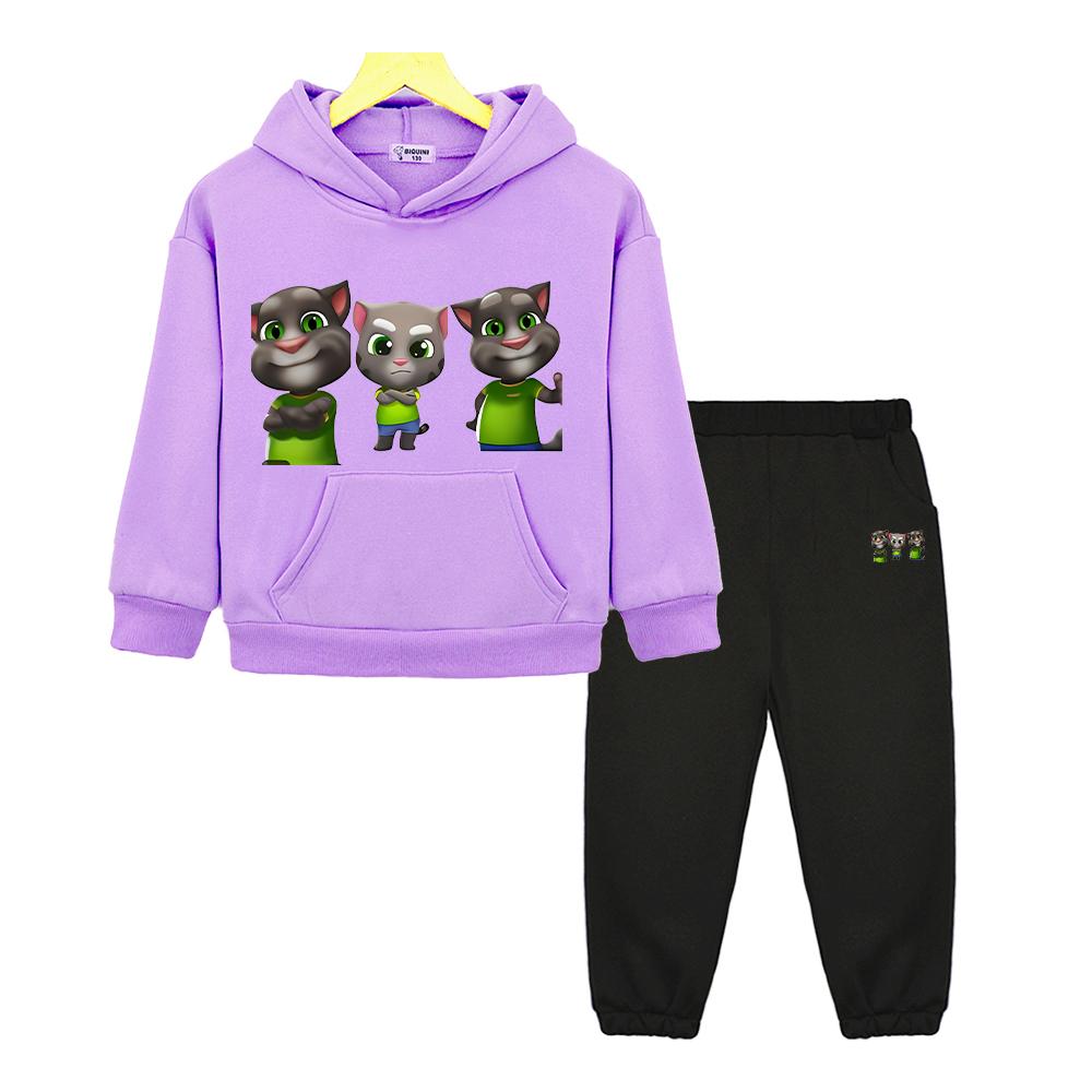 Sprechender Kater Tom Hoodie Fleece Sweatshirt Jungen Mädchen Kapuzen-Sportsets Weihnachtsjacke 2-teilig Pullover+Hose Kinderboutique-Kleidung
