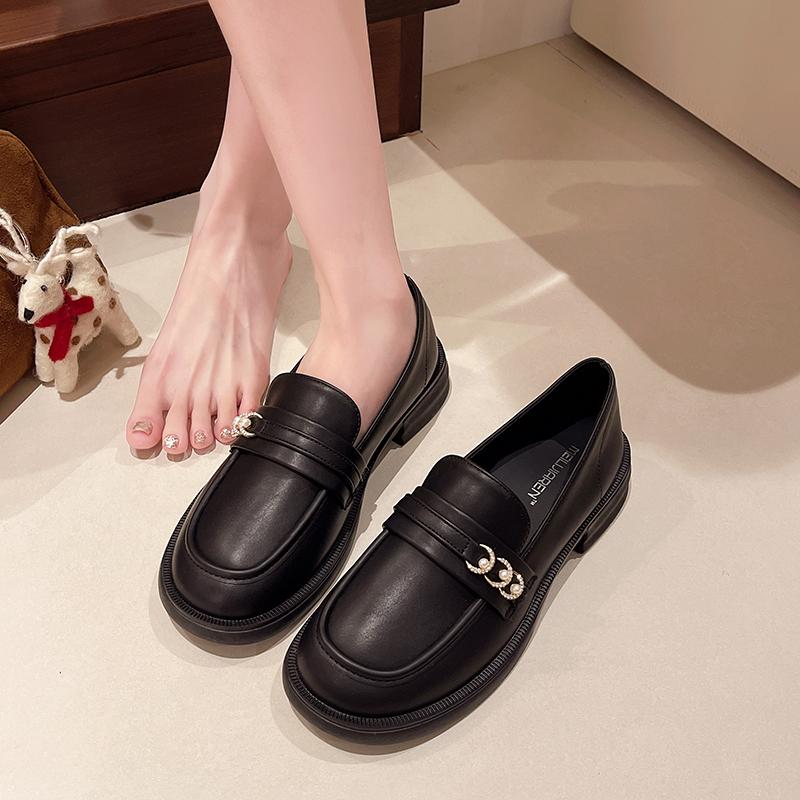 

2024 Осень Новый Стиль Юбка Мягкая Поверхность Нежный Ветер Мелкий Воротник Маленькие Кожаные Туфли Французский Толстый Дно Туфли Le Fu 35 чёрный