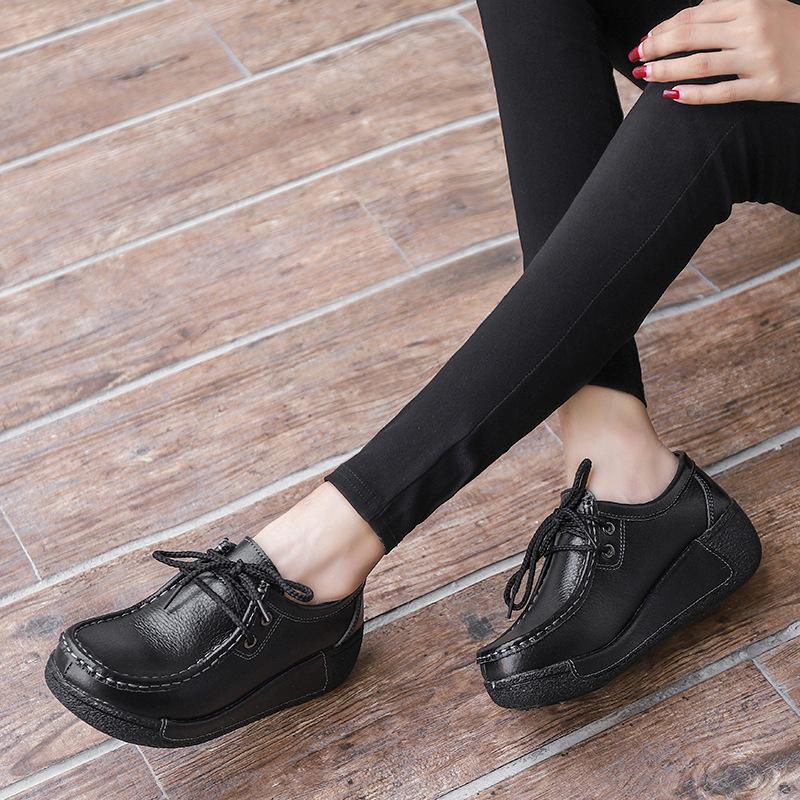 Women Genuine Leather Platform Shoes Winter Plush Walking Shoes 5cm High Wedges Heels Shoes Elegant Warm Mother Shoes