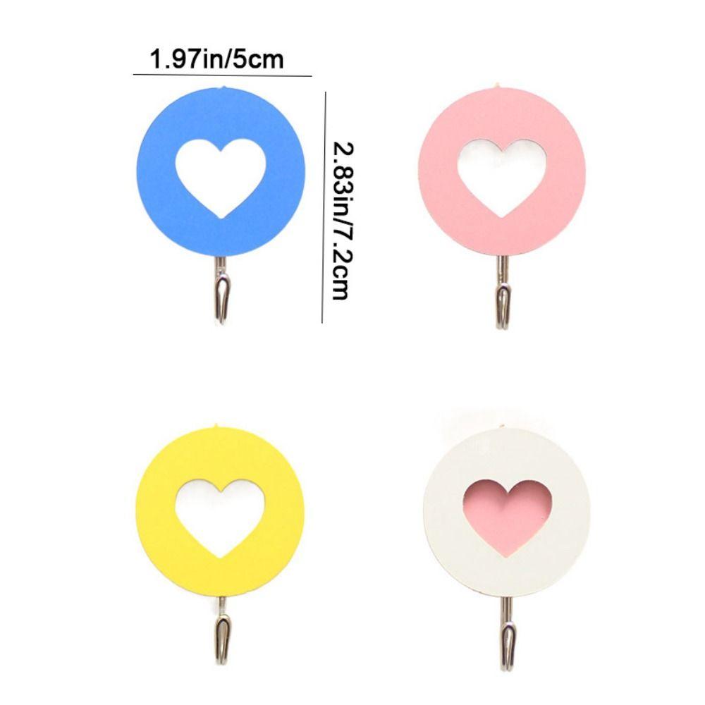Creative Wooden Wall Hook No Punching Decorative Heart Shaped Hook Self-adhesive Key Holder Home