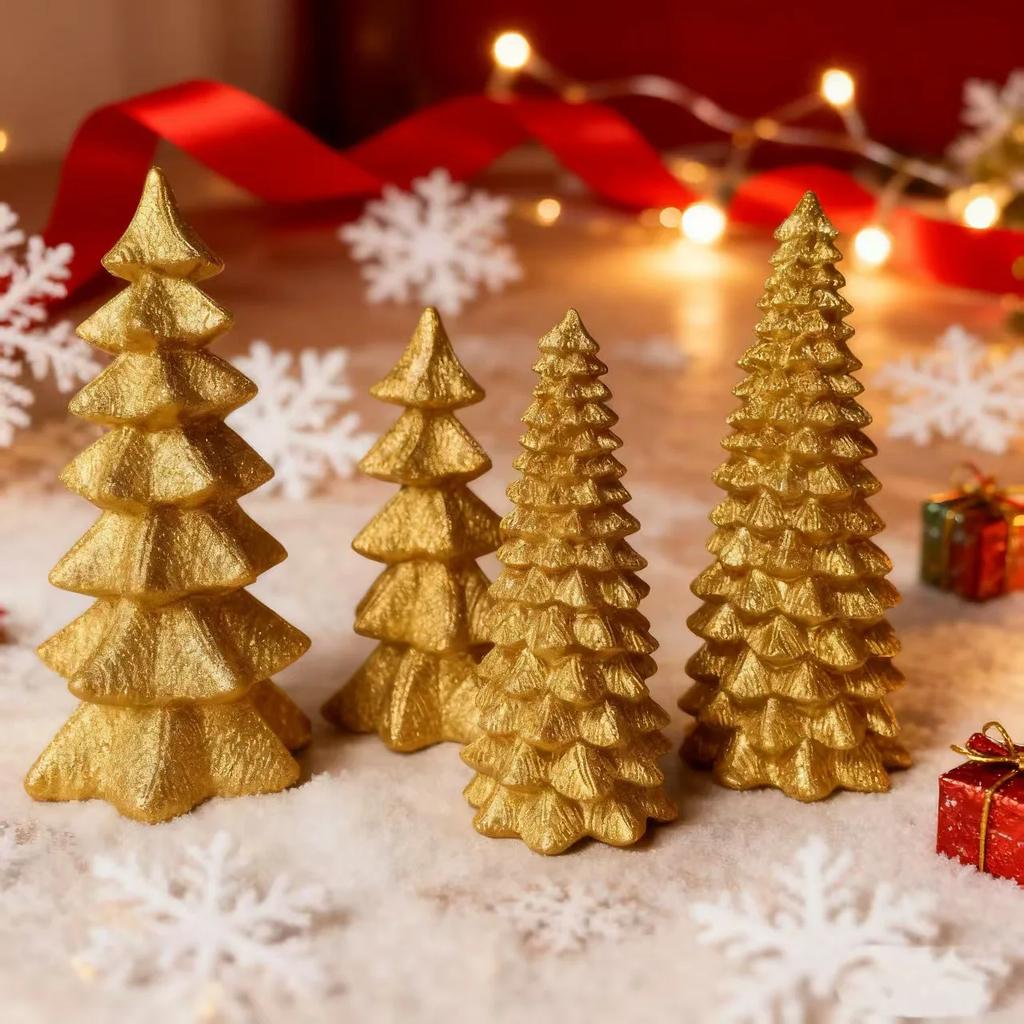 4pcs/set Creative Romantic Snowflake Christmas Tree Night Lights Glowing Resin Crafts Holiday Home Desktop Decoration Decoration