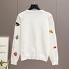 Autumn Women Designer Embroidery Monsters Single Breasted Knitted Sweater Coat Jacket