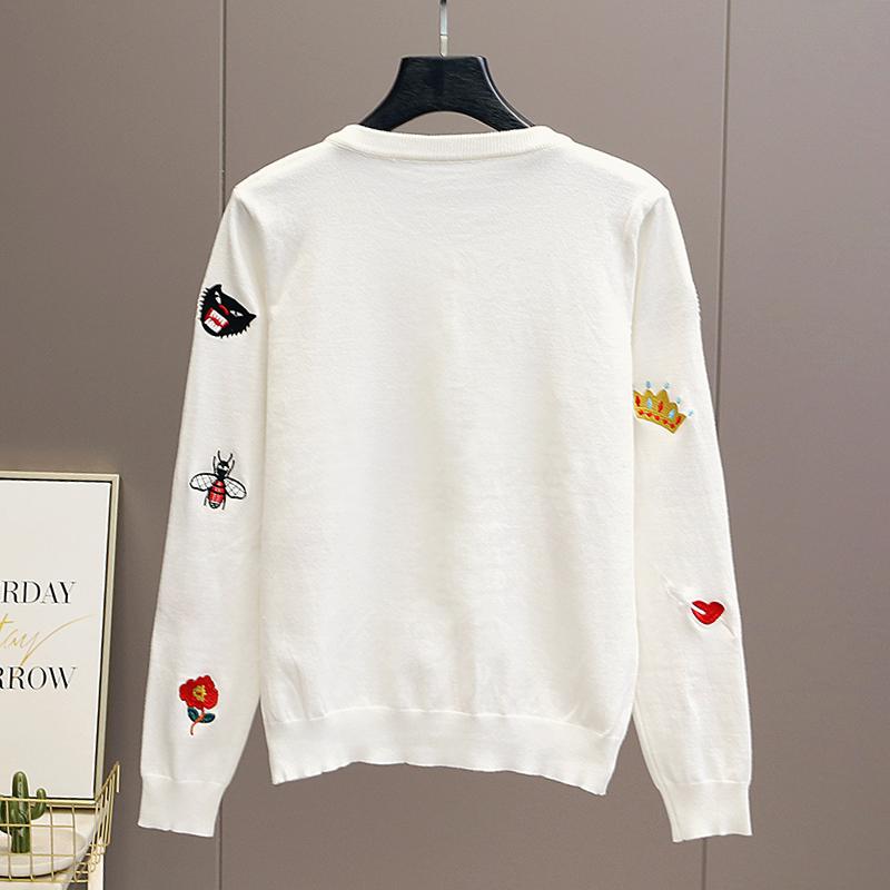 Autumn Women Designer Embroidery Monsters Single Breasted Knitted Sweater Coat Jacket