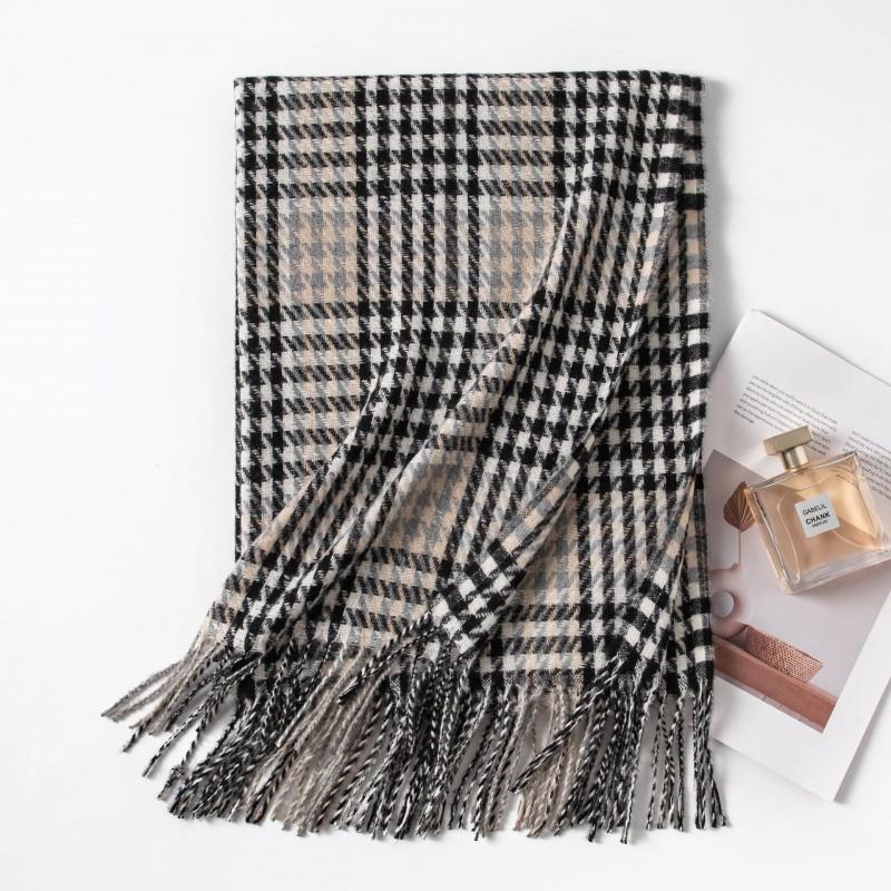 Womens Thickened Houndstooth Scarf With Contrast Colors Warm Winter Wrap Daily Wear Office Style