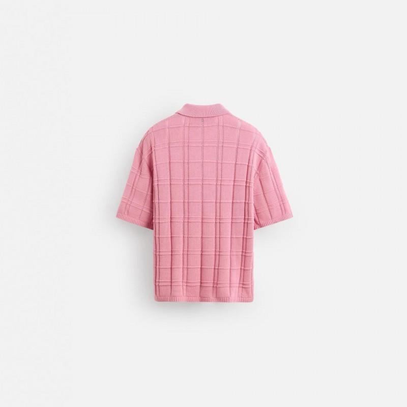Mens Loose Knit Polo Shirt Cotton Plaid Jacquard Hip Hop Style Comfortable Casual Age-Reducing