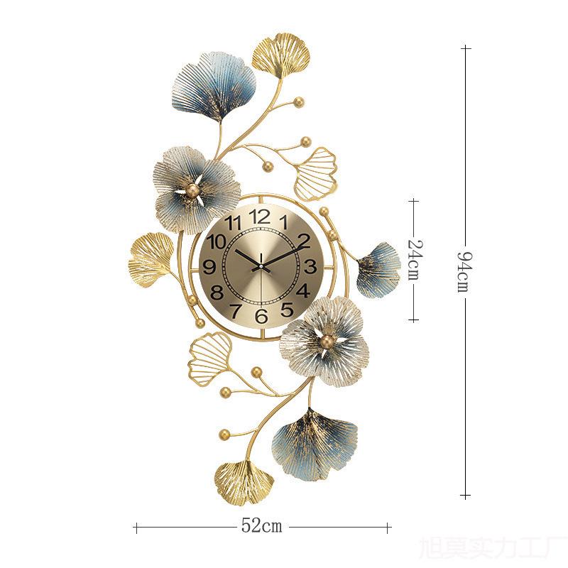 Elegant Ginkgo Leaf Chinese Style Silent Wall Clock for Living and Dining Rooms