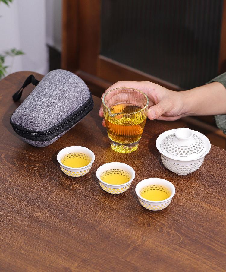 Portable Kung Fu Travel Tea Set  Porcelain Gaiwan Tea Cups Mug of Tea Ceremony Teapot Chinese Ceramic Teacup Drinkware