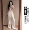 Women Linen Blend Wide Leg Pants High Waist Loose Summer Trousers