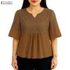 Women Casual V-Neck Short Sleeve Elegant Lace Patchwork Blouse