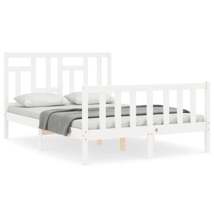 VidaXL Bed Frame with Headboard White 140x190 Cm Solid Wood 3193122