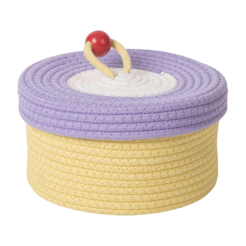 Multipurpose Cotton Woven Storage Box With Lid Sundries Organizer Storage Container For Living Room Office Supplies