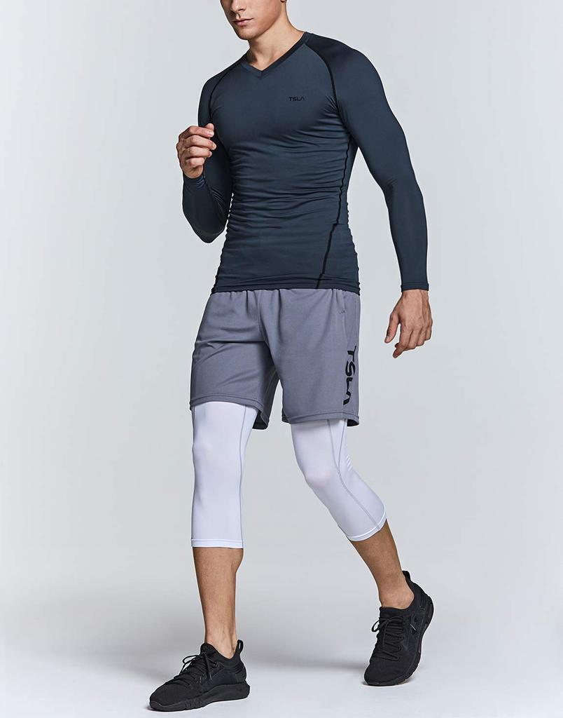Tesla Compression UV Compression Sports Sports Base Men's Wear, V-Neck, Protection, Sweat-Wicking, Quick-Drying, Shirt, Undershirt, Running, Training,