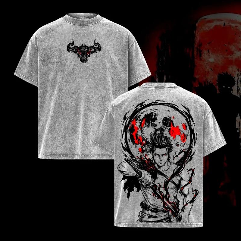 

Black Clover Anime Printed T-shirt Yami Sukehiro Washed T Shirt Men Women Clothing Oversized Short Sleeve Cotton Tees Tops XXL сірий колір