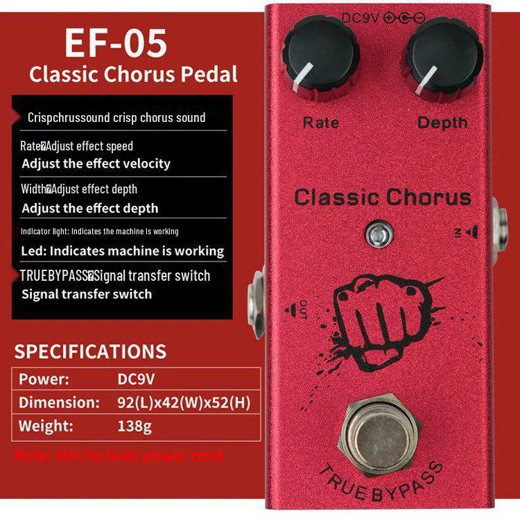 Compact Electric Guitar Effects Pedal: Overdrive, Distortion, Tremolo, Delay, Chorus, Reverb