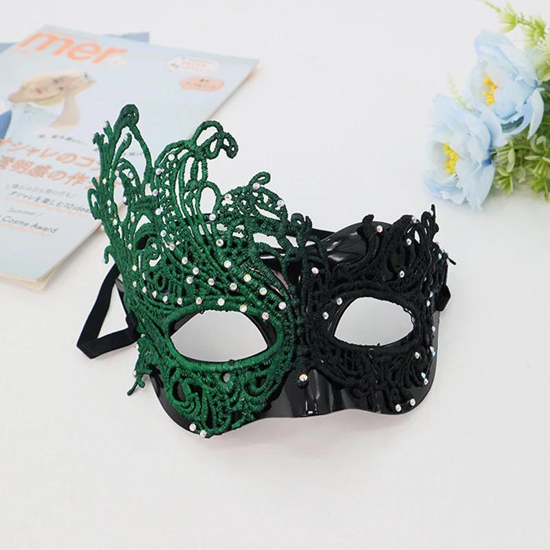 1pc Sexy Women Rhinestones Lace Masquerade Mask for Carnival Halloween Half Face Cosplay Masks Festive Party Supplies