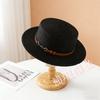 New French Style Flat Top Fashion Belt Decorative Straw Hat Summer Women's Travel Sun Protection Straw Visor Hat
