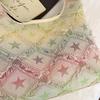 Star Print Frayed Denim Tote Bag Large Capacity Casual Shoulder Handbag for Women