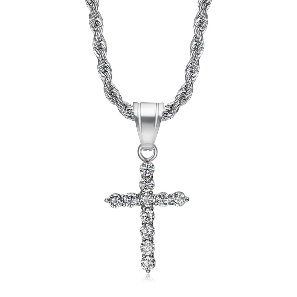 New Hip-Hop Accessories Titanium Steel Gold-Plated Zircon AAA Cross Pendant Necklace