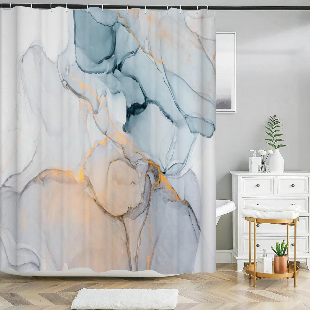 Modern Art Style Marble Printing Shower Curtain Waterproof Polyester Fabric Bathroom Curtains Geometric Pattern Decor Curtains