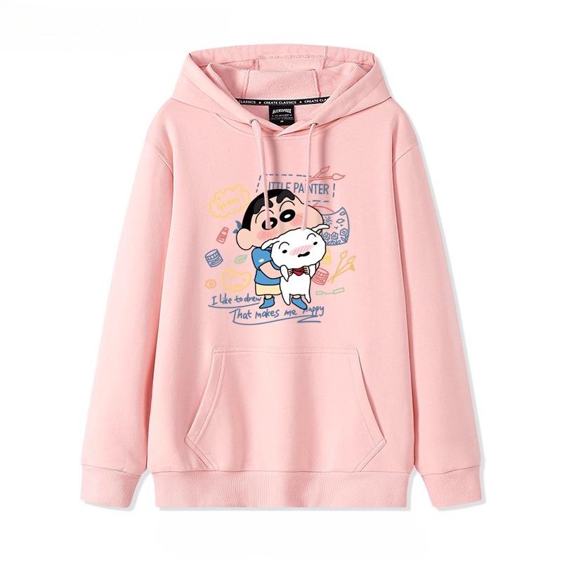 2025 Vysoce kvalitní podzimní svetr s potiskem Crayon Shin-chan s kapucí Trendy značka Volný Líný styl Bunda Jednoduché a roztomilé Campusové oblečení