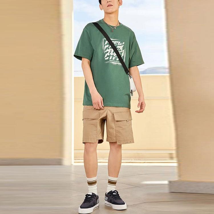 Li-Ning CF Series Letter Print Loose Round Neck Short Sleeve T-Shirt Men Tops Misty-Pine-Green AHSS587-4