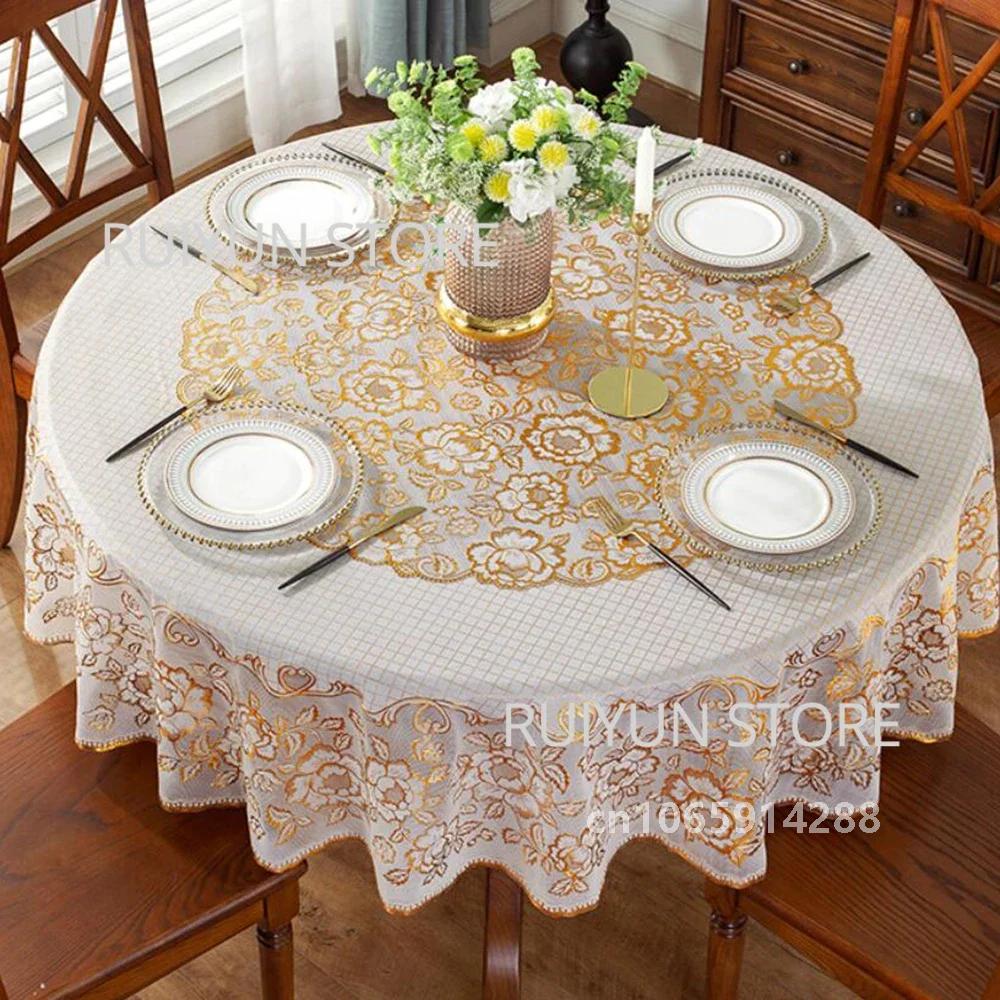 Round Table Cloth Pvc Waterproof Oil-Proof Tablecloth Tea Coffee Table Cover For Wedding Party Decor Diameter 152/180/200/210Cm