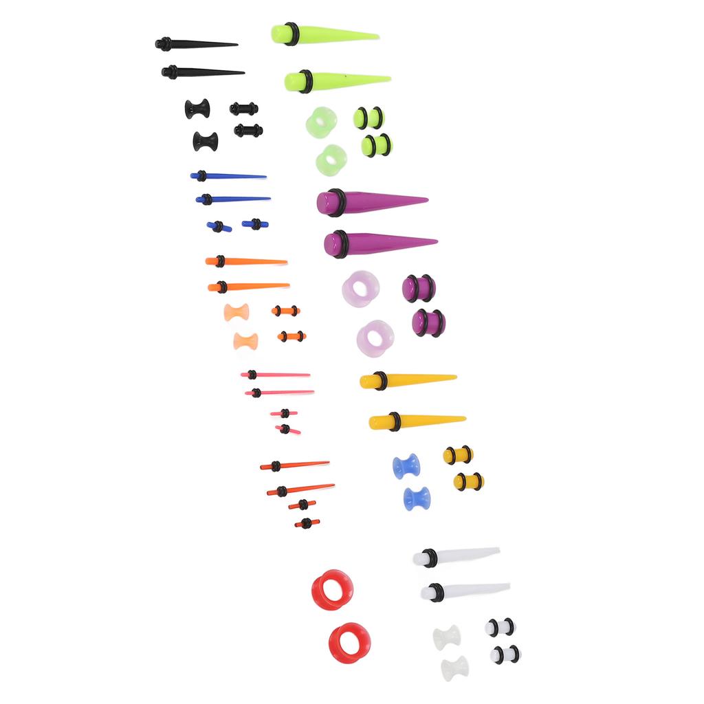 50pcs Ear Stretching Kit Silicone Tunnels Acrylic Tapers Plugs 1.6 to 12mm Mixed Colors Ear Gauges Expander Set