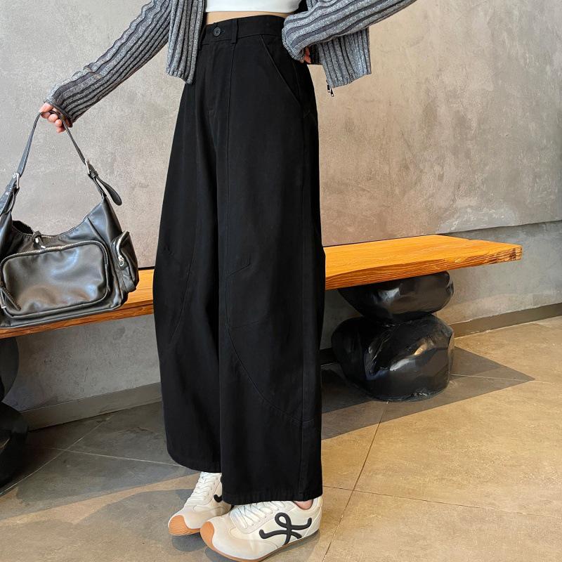 Korean Style Coffee Washed High-Waist Wide-Leg Scimitar Pants for Women