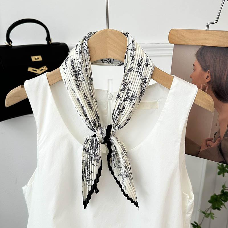 Folded silk scarf autumn new polka dot decorative scarf niche thin scarf scarf versatile