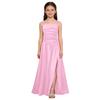 Robe de Soirée Satinée Fleurie pour Fille Sans Manches Corsage Froncé Taille Basse Asymétrique Robe Coupe A Ligne Fente Latérale pour Mariage Baptême