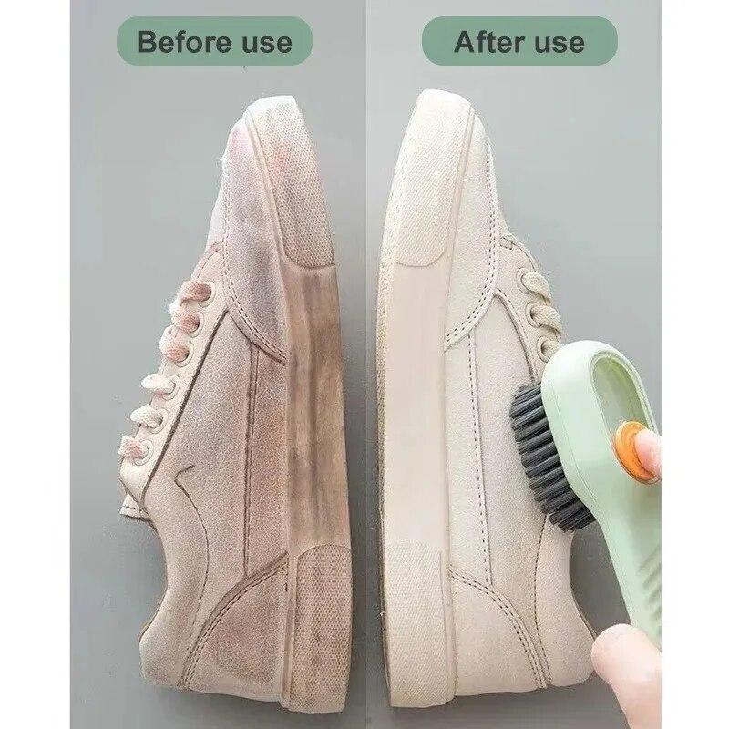 1pc Multifunction Cleaning Shoe Brush Soft Automatic Liquid Shoe Brush Long Handle Clothes Soap Brush With Hook Clean Tool