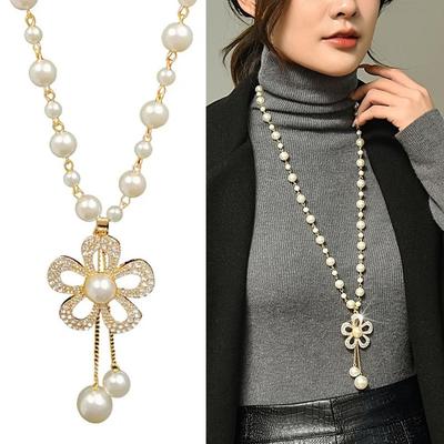 1Pcs Elegant Temperament Pearl Chain Long Sweater Chain Pearl Necklace  Women's Jewelry Accessories
