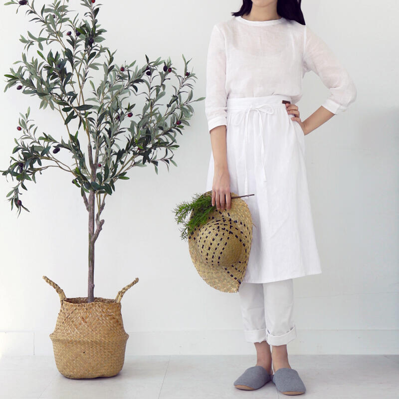 Frilled Linen Waist Apron Charcoal