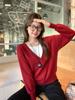 Red fake two-piece knitted sweater women's autumn and winter new loose lazy sweater long-sleeved 