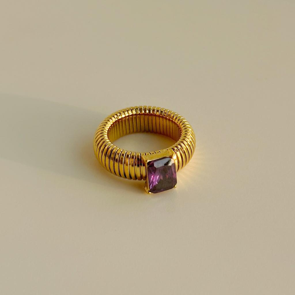 Punk Exaggerate Multicolour Crystal Rings for Women 18K Gold Plated Waterproof Twist Square Thick Ring Hiphop Vintage Jewelry