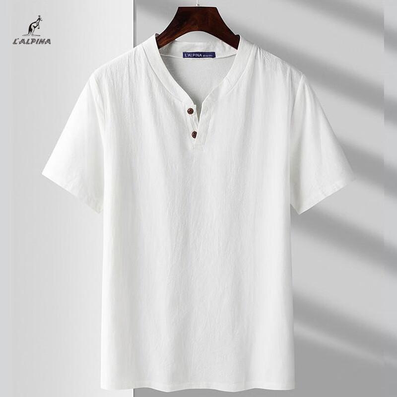 Men's Pure Cotton Henley Loose Short Sleeve T-Shirt