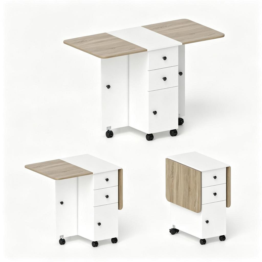 Folding Dining Table / Kitchen Table with 2 Fold-down Tabletops, 2 Drawers and 1 Cabinet (only with 1pc dining table)