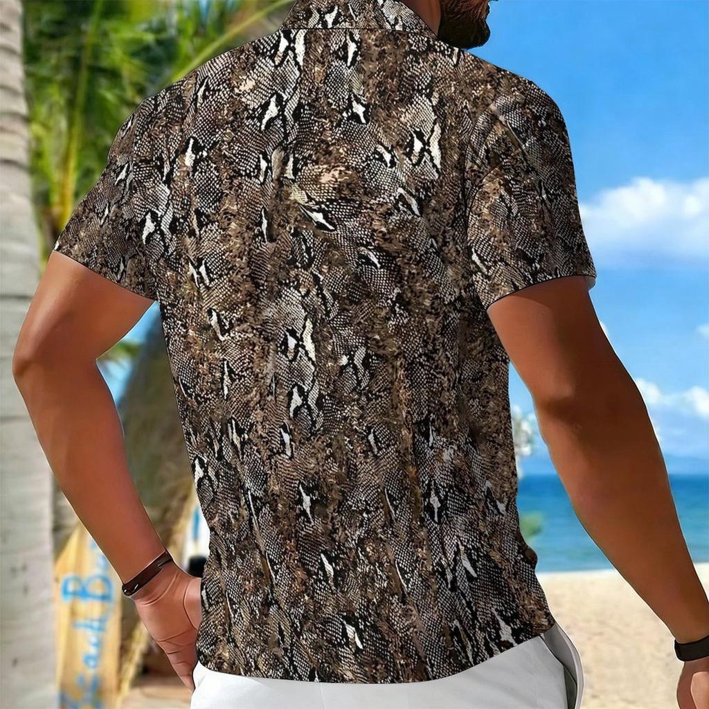 Women Short Sleeve Polo Shirt Khaki Black Brown Full Leopard Spot Print Half Zip Lapel Top