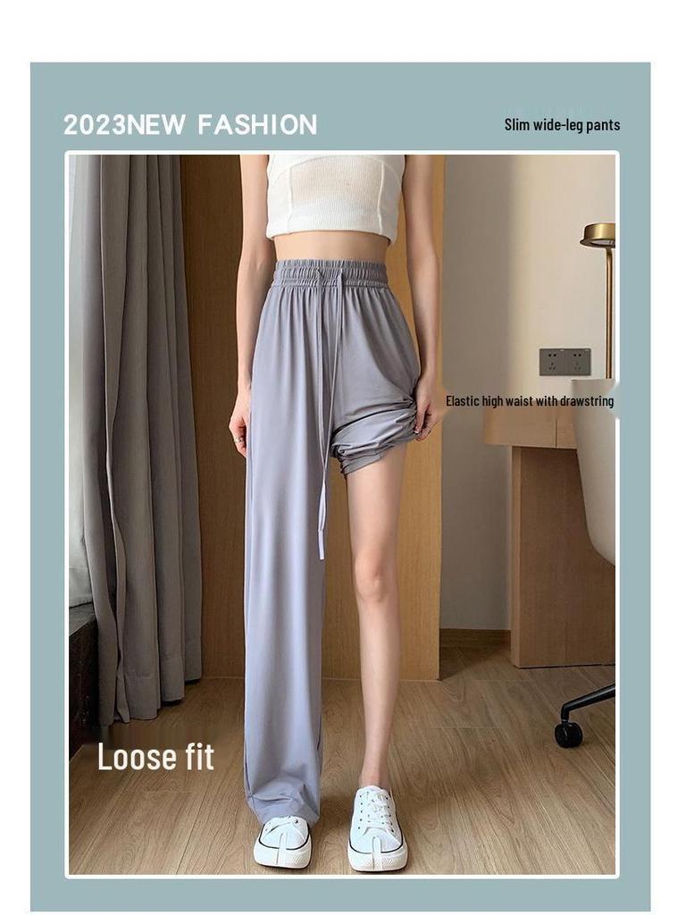 Women's Summer High-Waist Sun Protection Wide-Leg Pants - Ice Silk Loose Fit