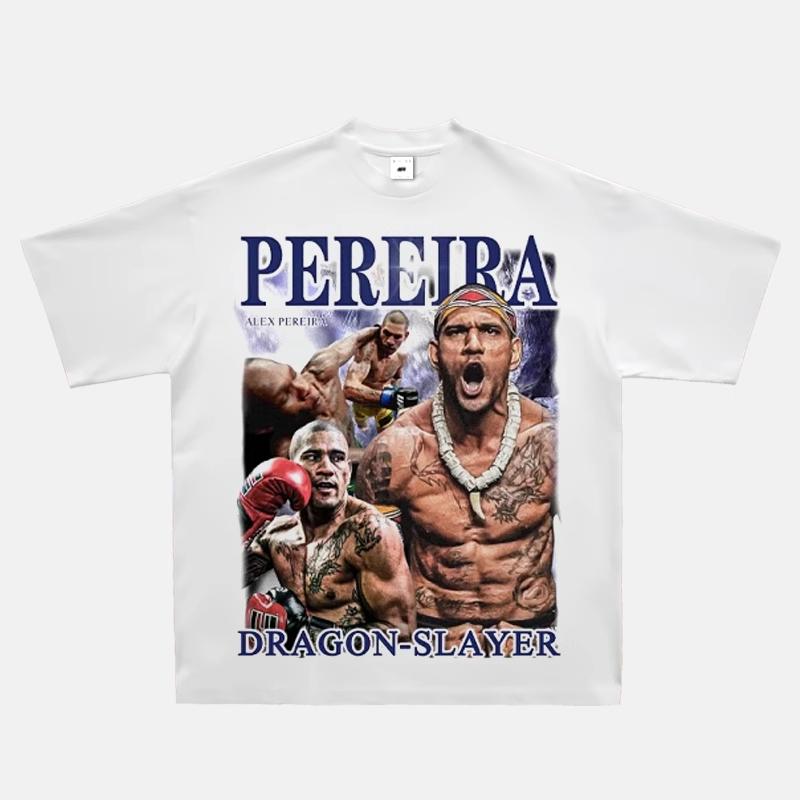 2025 New Fashion 100% Cotton Men T-shirt Fight Y2k Printing Short Sleeve American Retro Small Neckline Fighting Top Retro Top