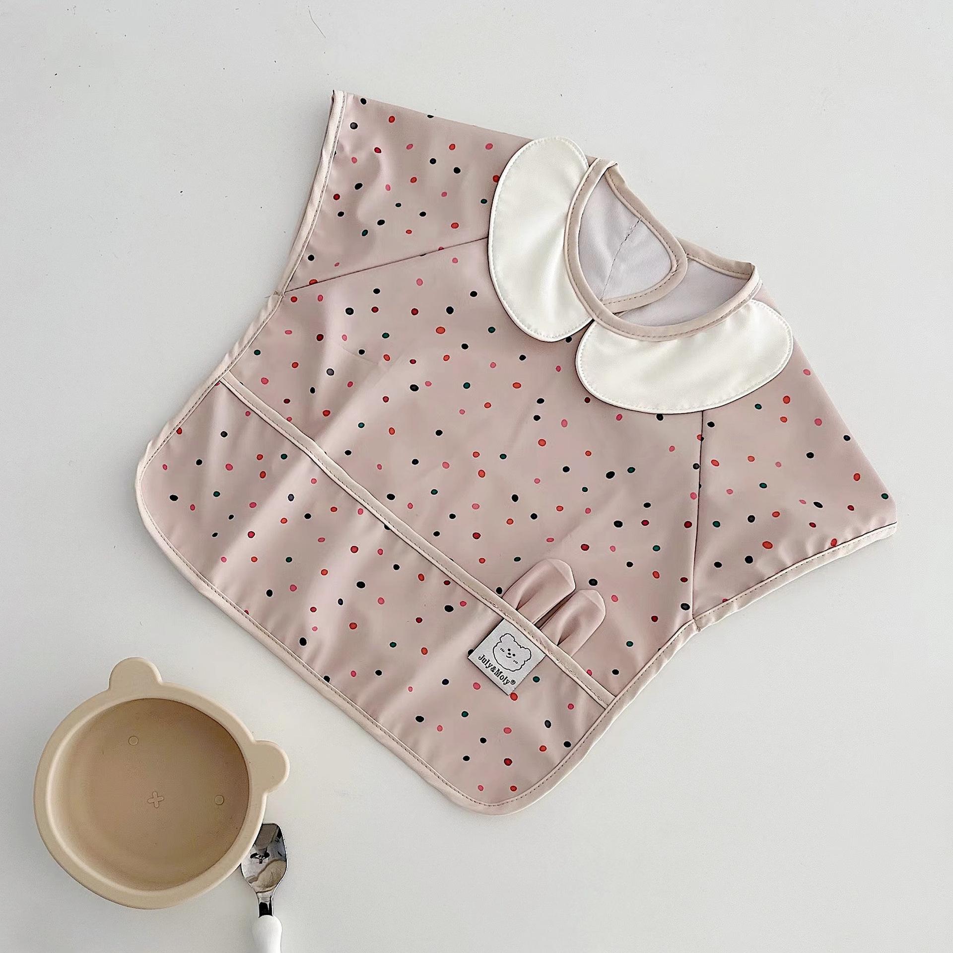 

1pc Baby Waterproof Bib Baby Meal Pouch Child s Kindergarten Short Sleeve Bib Kids Accessories Burp Cloths Gray Polka Dots M