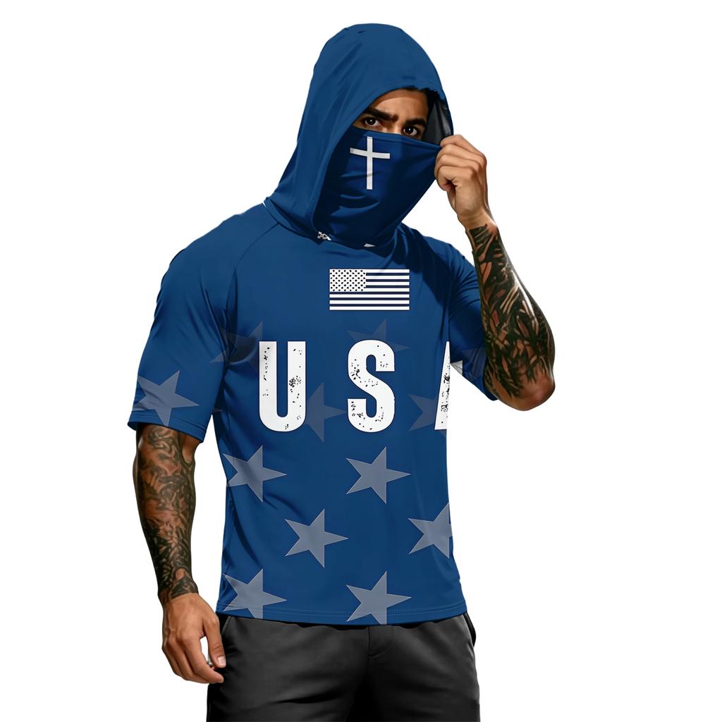 Herren Sommer Unabhängigkeitstag Colorblock Schnelltrocknendes Kurzarm-T-Shirt, UPF 0+ UV-Schutz Angeln & Sport Sonnenschutz-Hoodie