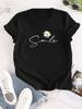 Flower & Letter Print Crew Neck T-Shirt Casual Short Sleeve T-Shirt for Summer Women's Clothing Comfortable Soft Creative Tops