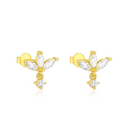 Marquise Cluster Floral Stud Earrings - 925 Sterling Silver Yellow Plated