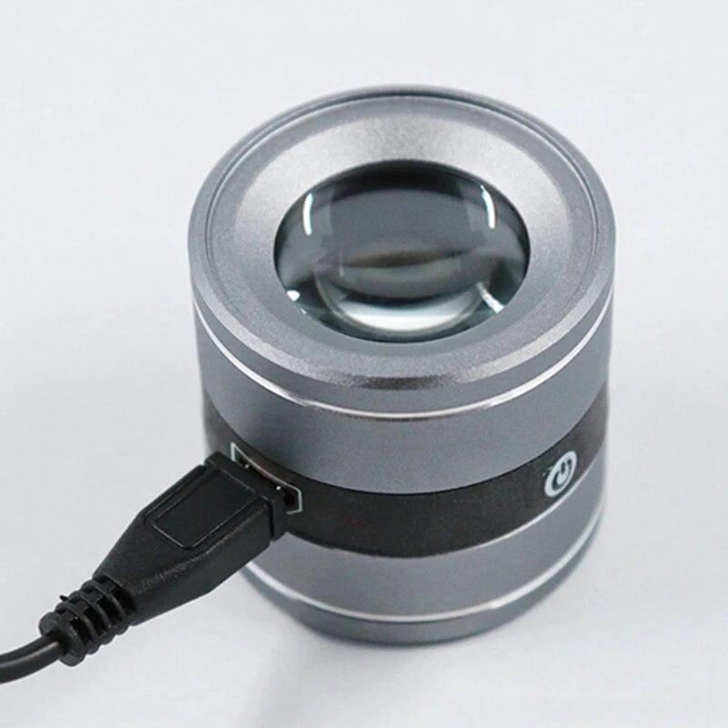 10x helmetallförstoringsglas usb laddningslins Luppförstoringsglas med skala miniförstoringsglas Handhållen myntstämplar Smyckeslupp