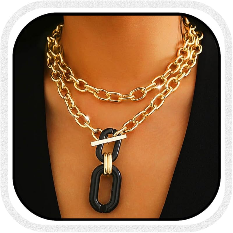 CLOACE Chunky Choker Necklaces Layered Pendant Necklace Chain Punk Thick Necklace Accessories for Women
