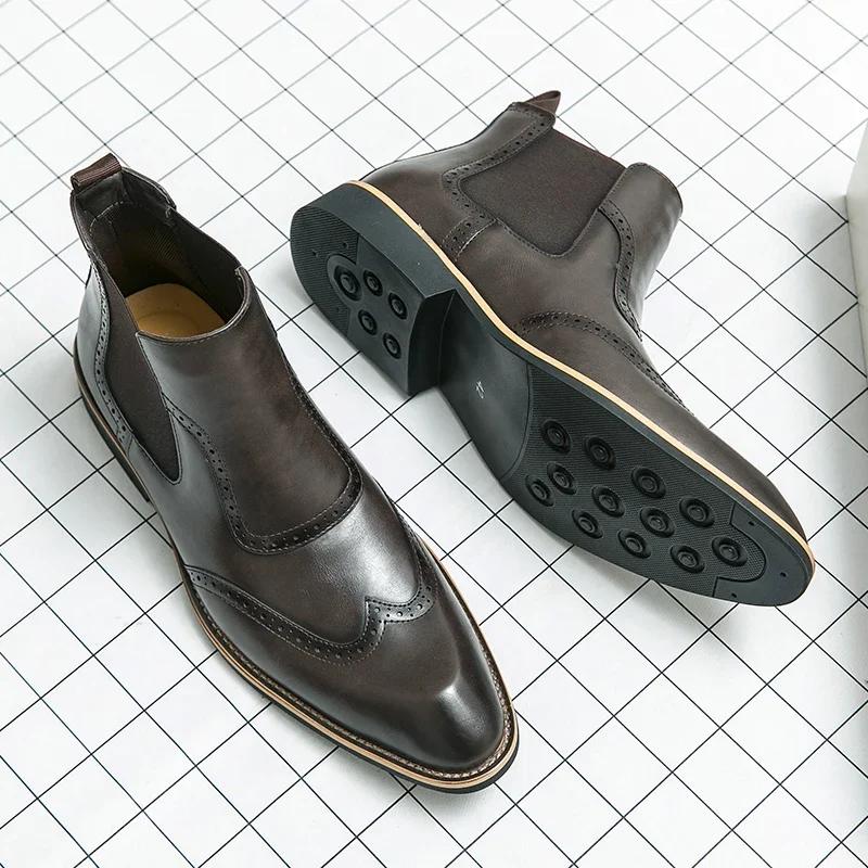 Fashion High Quality Chelsea Boots Leather Party Oxford Men Shoes Dress Shoes Men Yuppie Formal Boots For Men Classic Brogue Social Shoe
