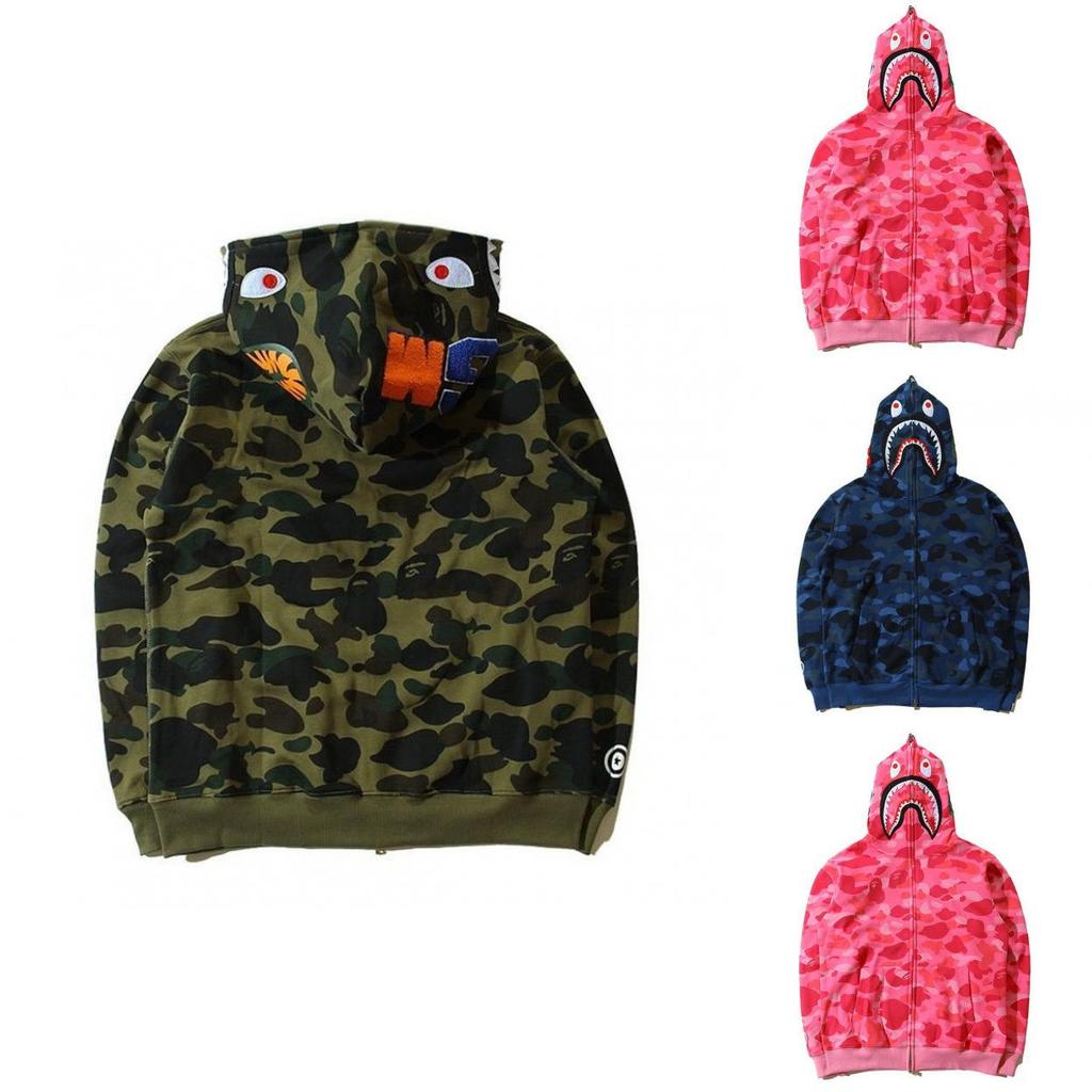 Camouflage Shark Head 3d Print Hoodie With Zipper For Men Women Casual Wear